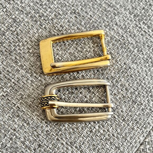 vtg craft set of 2 belt buckles‎ goldtone silvertone skinny belt supply - Picture 2 of 8